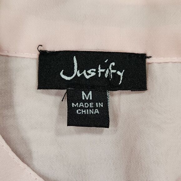 💜Justify Pink Semi-Sheer & Lace Adjustable Sleeve Top Medium - Picture 10 of 10
